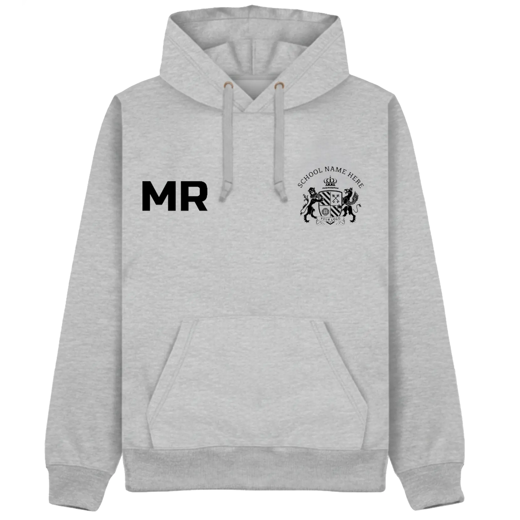Front designs initials crest on hoodie